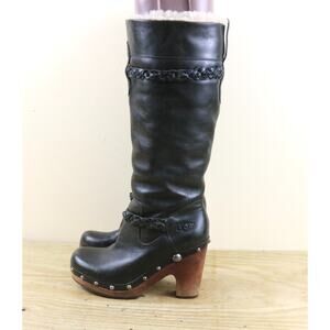 UGG Boots Womens 6 Green Leather Studs Savannah Shearling Lined Shoes Boho Tall